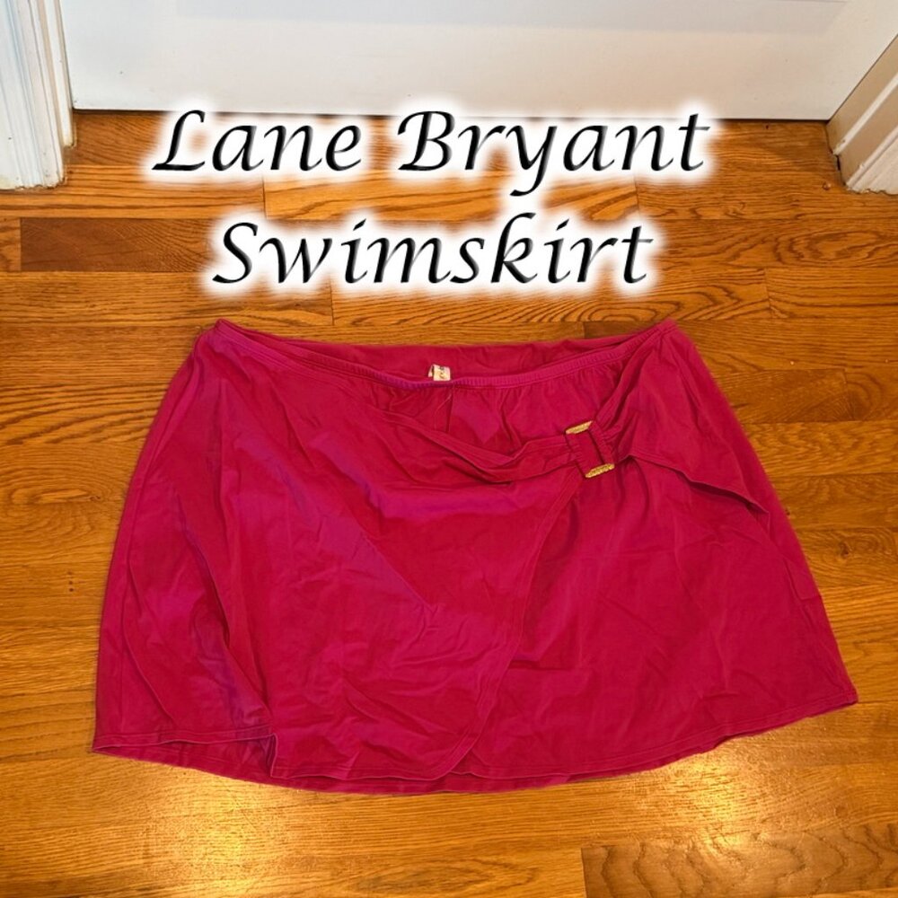 NWT 24 Lane Bryant Swim By Cacique Swim Skirt Fushcia w Gold Buckle - Picture 7 of 9
